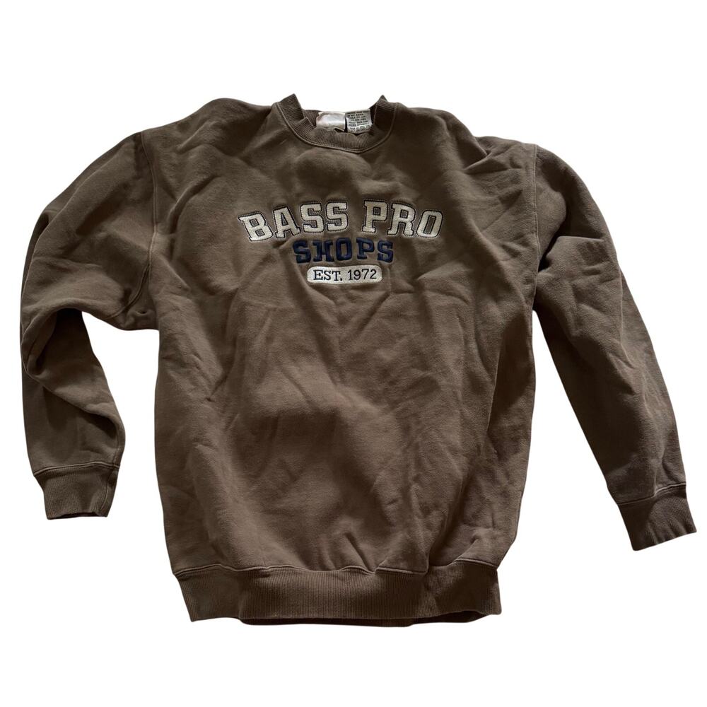 Bass Pro Shops Embroidered Crew Neck Pullover Sweatshirt Taupe Brown Men Medium